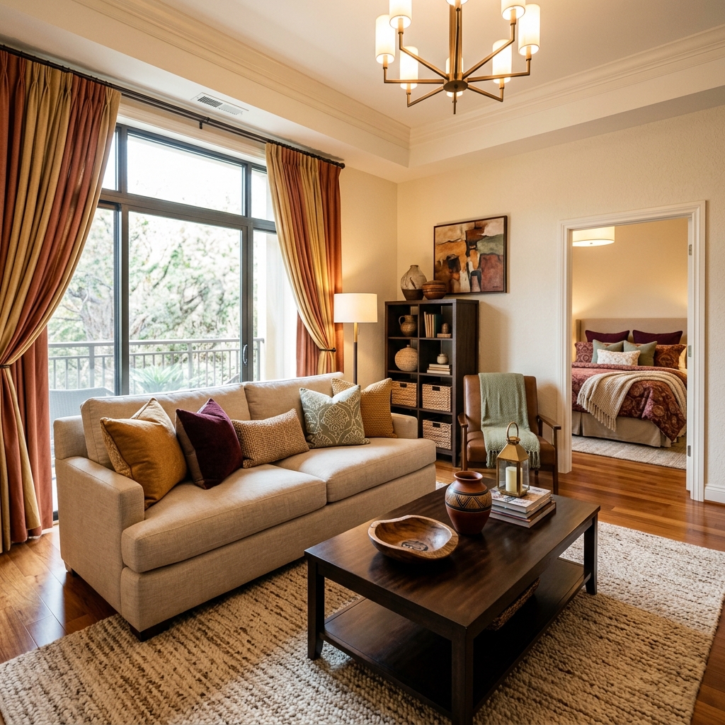Beautiful modern living room with elegant curtains and home decor by Soft Living Interiors – Ann's Embroidery Centre at Flyover Wakimbo